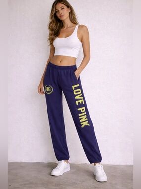 PINK Victoria’s Secret Navy Sweatpants – Women’s Small Tall Graphic Joggers